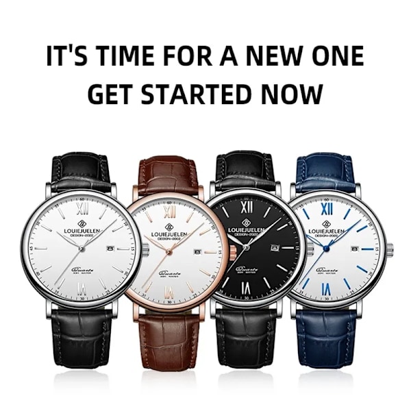 2023 Nya Herrklockor Toppmärke Lyx Läder Casual Quartz Watch Herr Sport 30M vattentät watch Relogio Masculino+box White