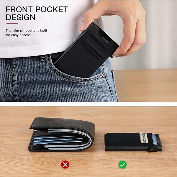 Auto Pop Up Kreditkortshållare Minimalistisk Visitkortsplånbok RFID-blockerande Smart Slim Aluminium Korthållare för män Black