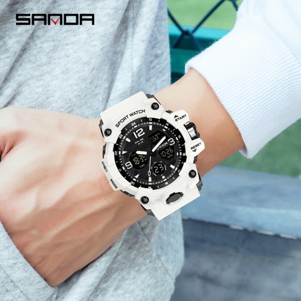 SANDA New Fashion Sport Militär Watch för män Digital Quartz Dual Display Klockor Vattentät Casual Watch för män Black green