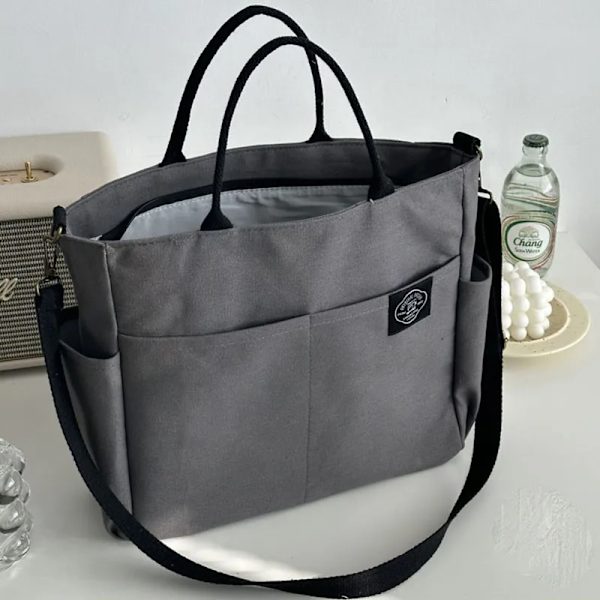 Hylhexyr Dam Retro Stora Väskor Bomulls Canvas Axelväska Mode Crossbody Handväska Dragkedja Casual Tote Multi Pocket Gray