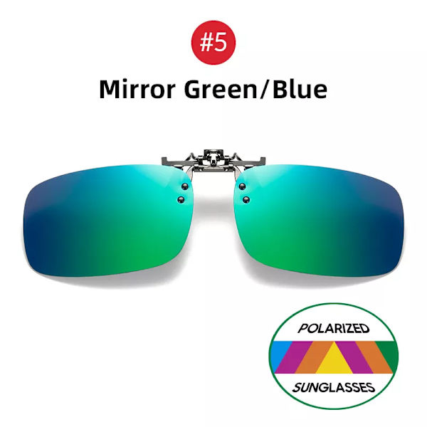 VIVIBEE Spegel Blå Flip Up Clip on Solglasögon Fiske Män Fyrkantig polariserad lins Metall Night Vision Körning UV400 Dam Glasögon 5 Mirror Green Blue With Plastic Case