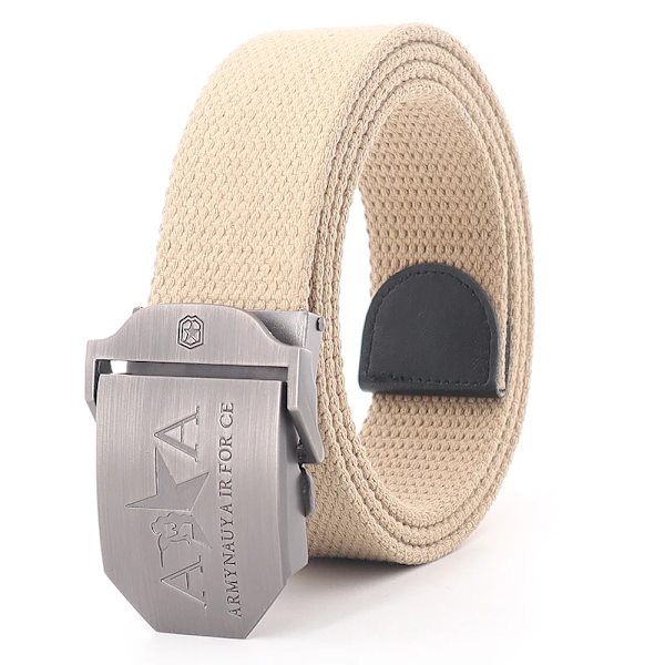 Män och kvinnor Militär canvas bälte metall automatiskt spänne utomhus militär träning taktiskt bälte polis unisex jakt jeans gördel Khaki 110cm