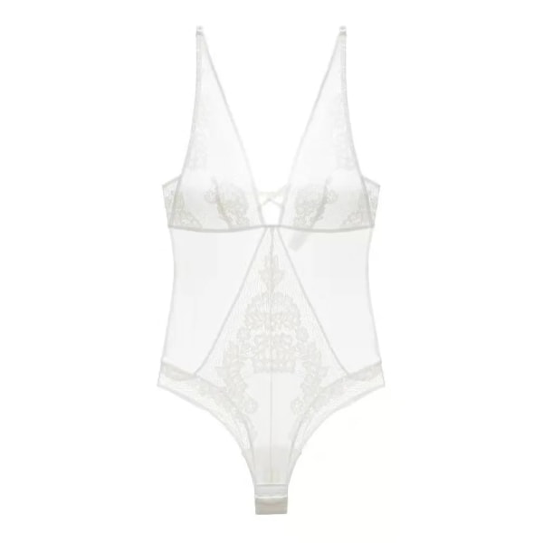 Sexig spetsbody Damunderkläder i ett stycke Deep V Slim Fit BH Trosor Kostym Push Up Underkläder för kvinnor Black M (34or75ABC)