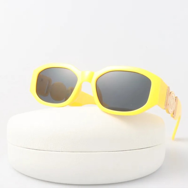 Fyrkantiga oregelbundna Vintage solglasögon Man Märke Designer Utomhus Solglasögon Man Mode Polygon Godis Färger Oculos De Sol Yellow No box