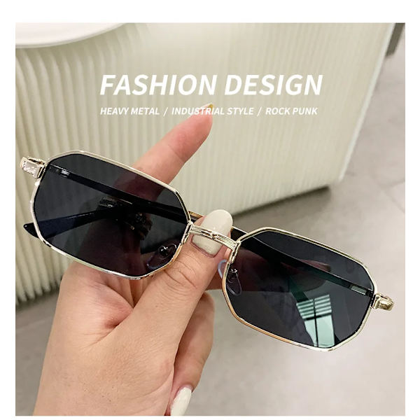 Smala herrsolglasögon Mode rektangel Dam metall Lyxmärke Solglasögon Klassiska Oculos Masculino Glasögon UV400 gold clear A