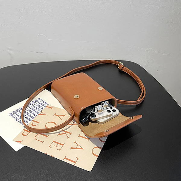 Flap Crossbody-väskor Dam Mini PU-läder axelväskor och handväskor för flickor Damtelefon Enkel solid designerväska White