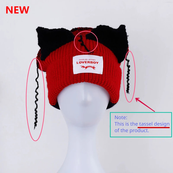 Söt Mode Huva Cap Loverboy Katteöra Stickad Hatt Dubbellager Varm Grisöra Hatt Nisch Design Hip-Hop Personlighet Kalla Hatt E63blackearwhiteredH M 56-58cm