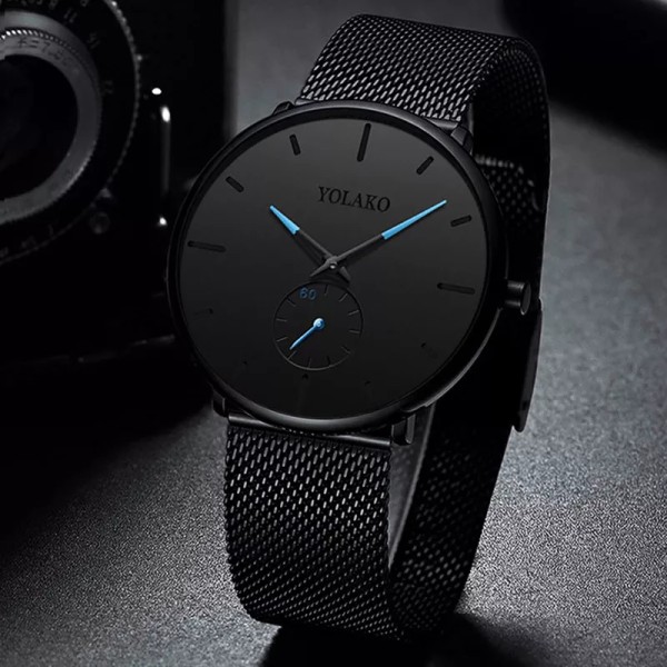 2023 Herrmode Minimalistiska Klockor Herr Business Casual Quartz Watch Simple Man Rostfritt stål Mesh Band Klocka reloj hombre Mesh Black Red