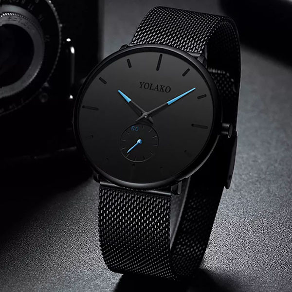 2023 Herrmode Minimalistiska Klockor Herr Business Casual Quartz Watch Simple Man Rostfritt stål Mesh Band Klocka reloj hombre Mesh Silver White