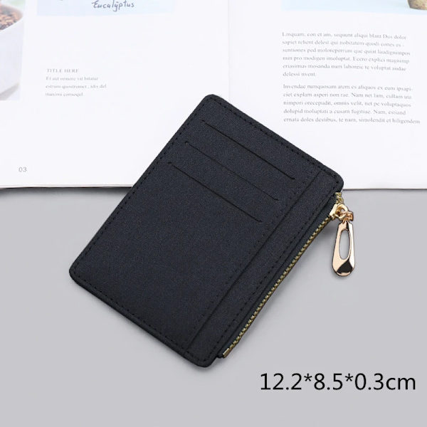 PU-läder Dam-ID Kreditbankkortshållare Dragkedja Smal plånbok Mode Liten myntväska Pengar Clip- case Cover Canvas Black