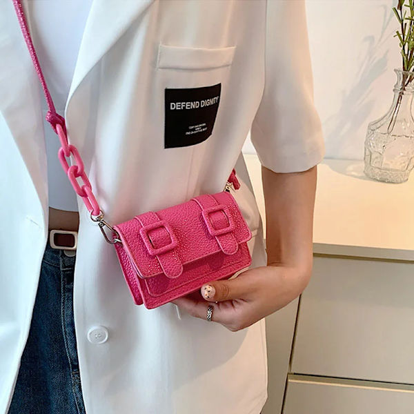 Mini Small Messenger Bag Dam Flicka Kedjeväska PU Läder Märke Designer Handväskor Dam Retro Bältesspänne Crossbody Väskor White
