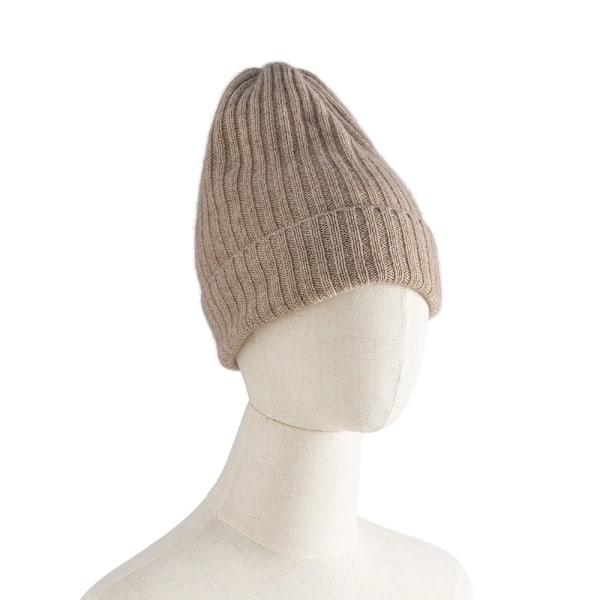 Kvinnors Cashmere Stickad Ribbad Beanie Mössa, Ensfärgad Varm Hatt, Blandningar, Vinter Höst Varma Skullies, Garanterad Camel One Size