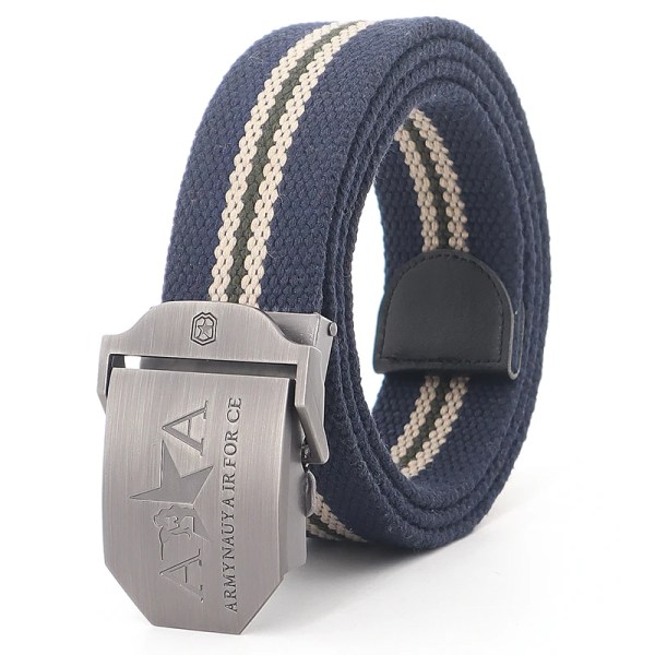 Män och kvinnor Militär canvas bälte metall automatiskt spänne utomhus militär träning taktiskt bälte polis unisex jakt jeans gördel Blue stripes 130cm