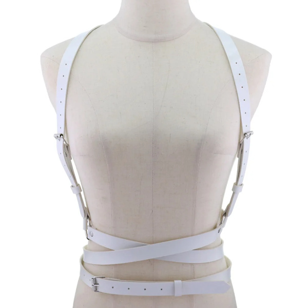 Europeisk och amerikansk PU Korsett Midjebälte Bröstrem Personlighet Trend Kroppssele Rem Sexig Sling Punk Gothic Bälte White One size
