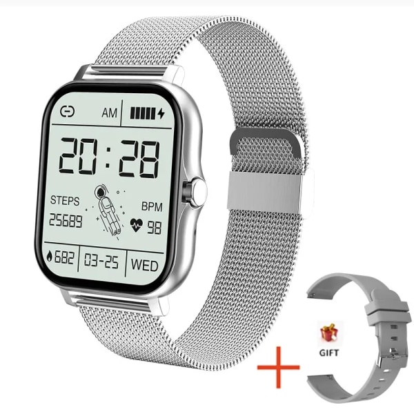 Ny Bluetooth samtal Watch Män Kvinnor Sov Puls Blodtryck Sport Smart Klocka Mode Dam Smartwatch Kvinna Mesh belt silver(.1089)