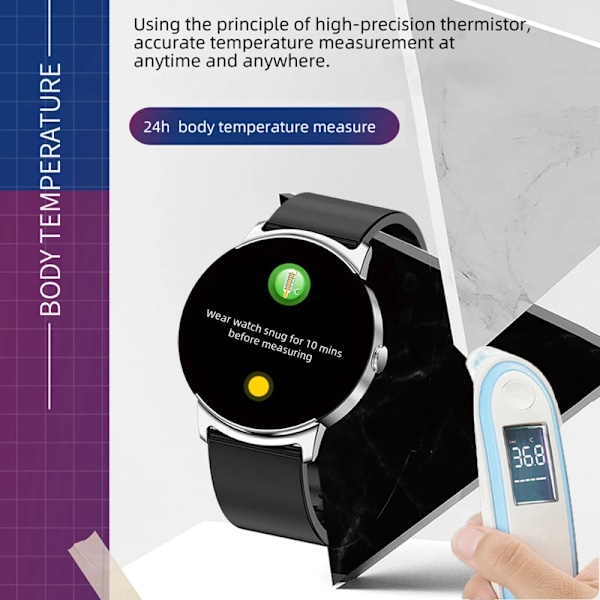 NY Glukos Smart Watch Herr Blodtryck Blod Syre Kroppstemperatur Pulslarm IP68 Vattentät Smartwatch Dam Silver mesh