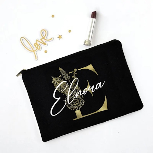 Personliga initialer Sminkväska Brudtärna Maid of Honor Semester Canvas Monogram Kosmetisk påse Bröllop möhippa Present E
