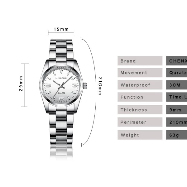 CHENXI Mode Rosa Urtavla Klockor För Kvinnor 2023 Högkvalitets Quartz Watch Elegant Klänning Dam Armbandsur i rostfritt stål xfcs White