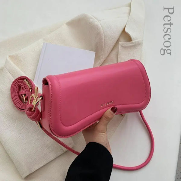 Petscog Luxury Designer Axelväskor Crossbody Väskor För Kvinnor Pu Läder Trend Kvinnlig Underarm Väska Mode Handväska Flap Handväskor Pink (20cmMax Length30cm)