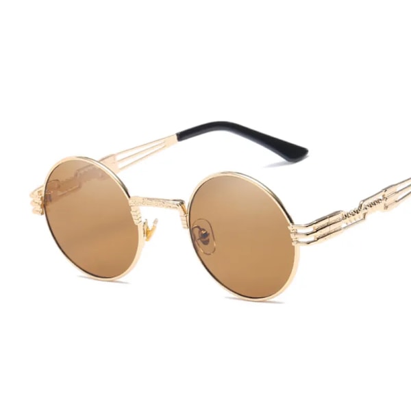 Steampunk Solglasögon Kvinna Runda Glasögon Man Lins Unisex Vintage Retrostil Punk Solglasögon Kvinna Oculos De Sol Gold