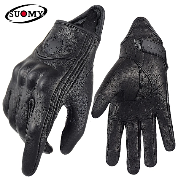 Suomy Motorcykelhandskar i Läder för Kvinnor Sommar Andningsbara Moto Gp Handskar Retro Hel Finger Cykelhandskar Rosa Xs-Xxl Black M