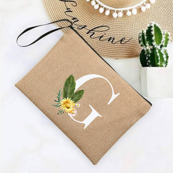 Inledande brev Blomma Linne Dragkedja Kvinnor Kosmetikväskor Mujer Bolsa Sommar Beach Organizer Case Neceser Sminkväska Q06620-A012BR-S