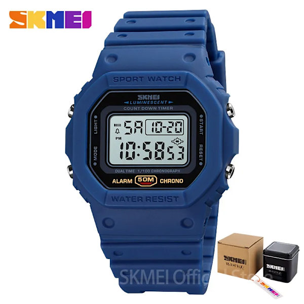 SKMEI Multifunktionell Digital Watch Herr 2 Time Count Down Herrarmbandsur Mode Retro Manklockor reloj hombre 1628 Blue with box