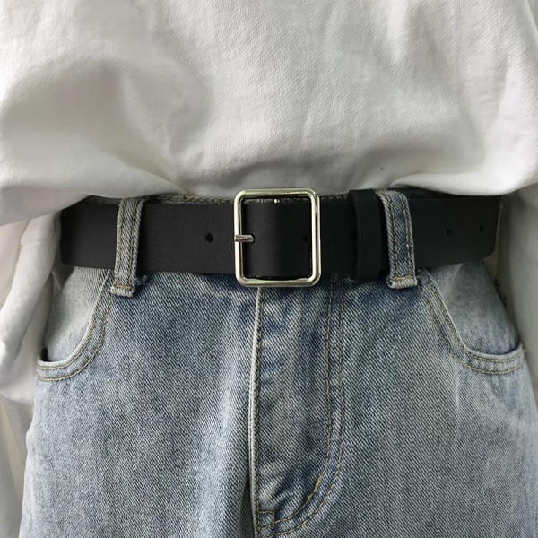 Kvinnor Bälte PU Läder Pin Spänne Punk Wind Jeans Ny stil mode Kvinna Svart Fri storlek Grommet Bälten för byxor 152 404-black Free Size