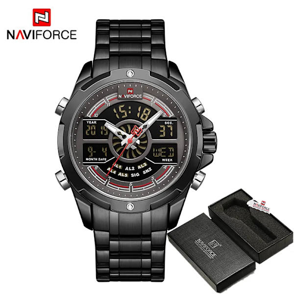 NAVIFORCE Lyxiga originalklockor för män Digital Kronograf Mode Sport Watch Rostfritt stål Vattentät klocka BGY BOX