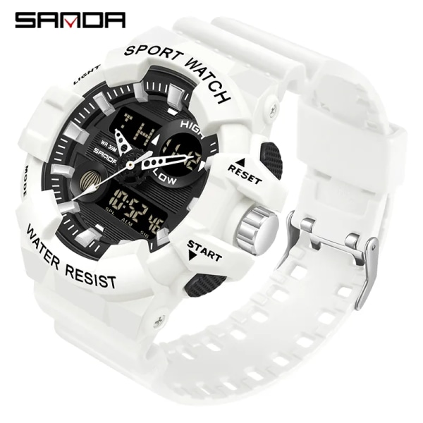 SANDA White Sports Herrklockor Toppmärke Lyx Militär Quartz Watch Herr Vattentäta Armbandsur relogio masculino 3037 Ms white Black