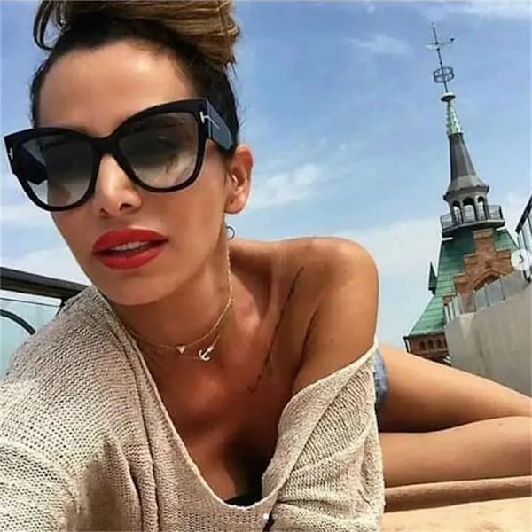 Nytt Tom Modemärke Designer Cat Eye Dam Solglasögon Dam Gradient Points Solglasögon Big Oculos feminino de sol UV400 Leopard multi