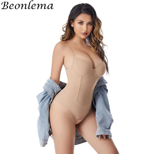 Beonlema Body Shapewear för kvinnor Stål Benbantning Platt magväst Sexig stringtrosa Midja Waist trainer Magkontroll underkläder Black M