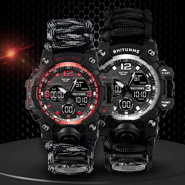 Utomhus Survival Military Watch Vattentät Multifunktionell Survival Kit Militär Taktisk Paracord Watch Compass Watch Red with box