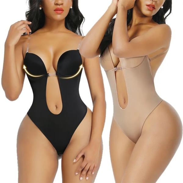 Full Body Shapewear Dam Deep V Sexig Cabriolet BH Stringform Bär Rygglös Osynlig Push Up BH Underkläder Bantningskorsett 2pads L(36or80)