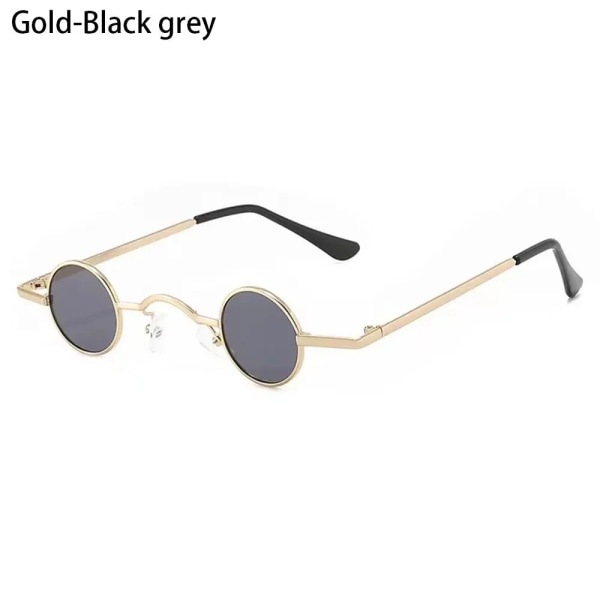 Små runda anti-reflekterande solglasögon för kvinnor män Ultra mini metallbåge Hip Hop Punk Solglasögon Godis Färg Ins Mode Gold-Black grey As shown