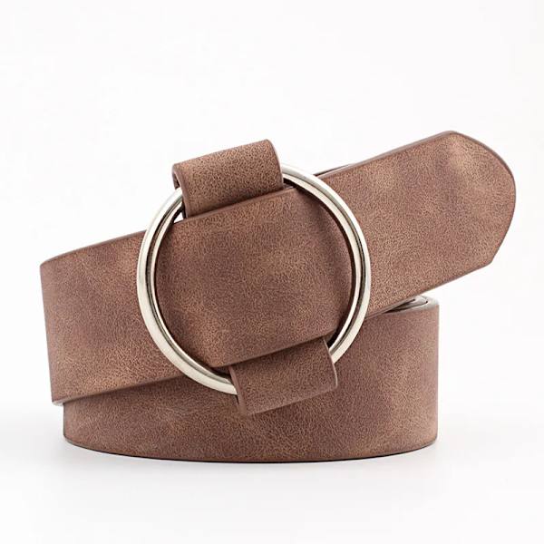 Dammode Stor dubbelring Cirkel Metallspänne Bälte Vild midjeband Dam Breda läderremmar Bälten för fritidsklänning Jeans Style 3 Coffee One Size