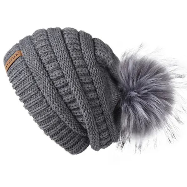 Talk Höst- & Vintermössa för Kvinnor Stickad Pompommössa Slouchy Beanie Skullies för Kvinnor Svart Röd Gul Bonnet Cap flecking gray