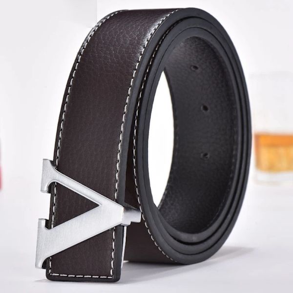 2022 Lyxdesigner Märke Pin Spänne V-bälte Herr Hög kvalitet Kvinnor Herr Klänningsrem i äkta läder för jeans Midjeband N31 COFFEE SILVER 115CM