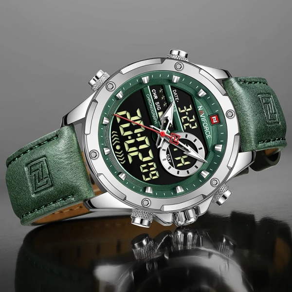 Nya NAVIFORCE klockor Herr Lyxmärke Militär Sport Watch Chronograph Quartz Vattentät Watch Läder Herrklocka BN B With Box