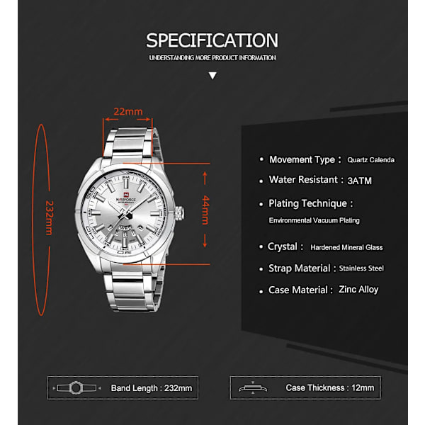 NAVIFORCE Klassisk casual för watch Rostfri teel Sport Vattentät herrklockor Quartz Datumvisning Klocka Relogio Masculino SW-BOX