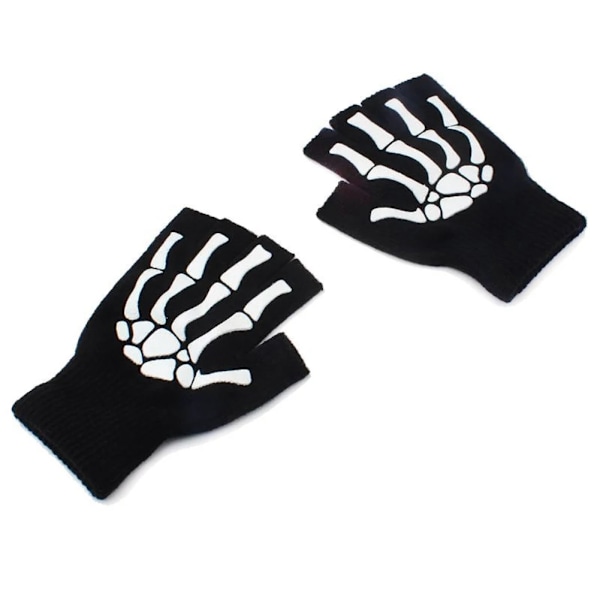 Lysande skelett fingerlösa handskar för män Kvinnor Tonåringar Skeleton Skull Cykling Vandring Vinterhandskar Gotiska stickade svarta handskar 1 pair free size