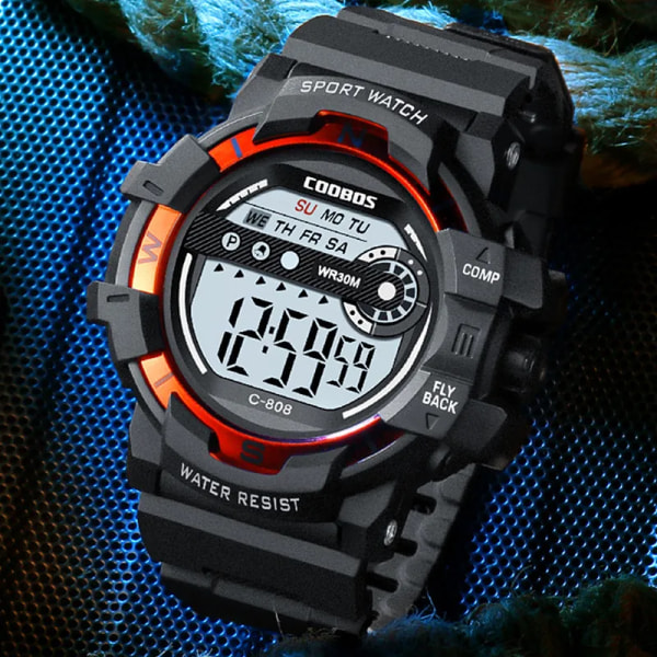 COOBOS Mode Watch för män Snygg LED-ljus Digitala klockor för man Elektroniska armbandsur Sportklockor reloj hombre Red 2