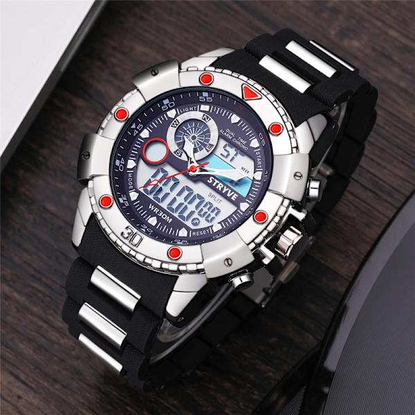 Stryve 8001 Vattentäta armbandsur för män med dubbla rörelser relojes manlig modedesigner herr lyxklockor black with box
