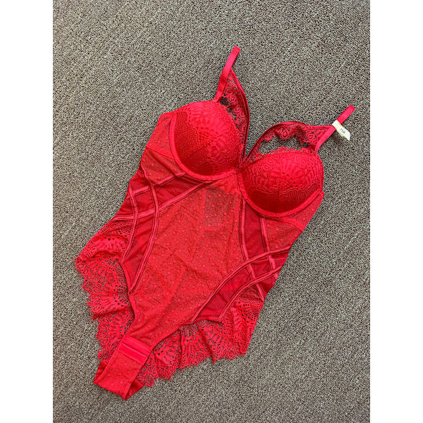 Dambody med kupor Sexig spets Bygel Underkläder BH Set Vit Push Up Incanto Underkläder 2st för Red