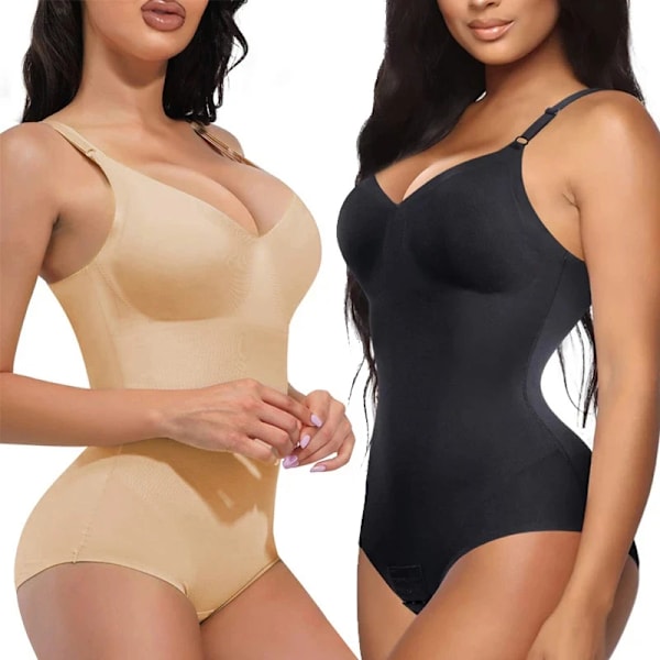 Push Up Full Body Shapewear Kvinnor Bantning Kroppsformare Body Slida magkontroll Överbyst Justerbar Korsett axelrem Beige M