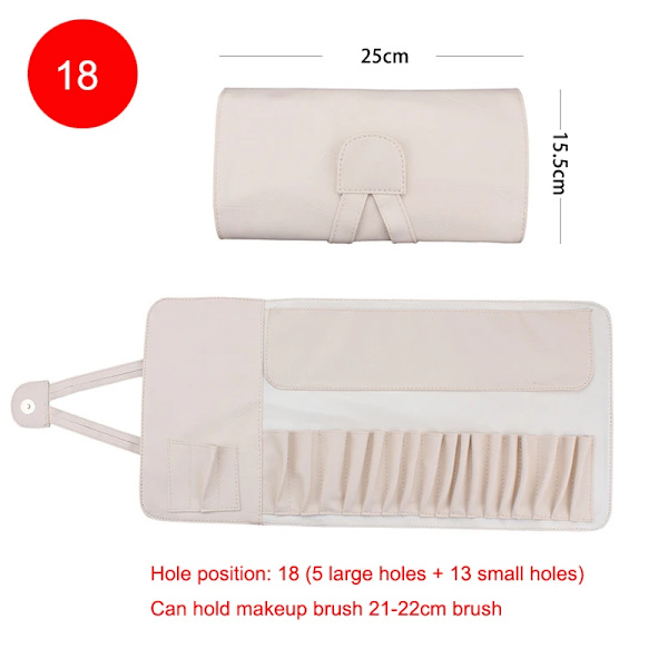 12/18/24 Hål Sminkborsteväska Funktionell case Organizer Sminkborstar Skydd Sminkverktyg Rullande påse Off-white 18 holes