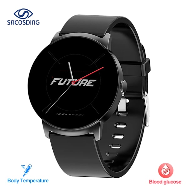 NY Glukos Smart Watch Herr Blodtryck Blod Syre Kroppstemperatur Pulslarm IP68 Vattentät Smartwatch Dam Black silicone