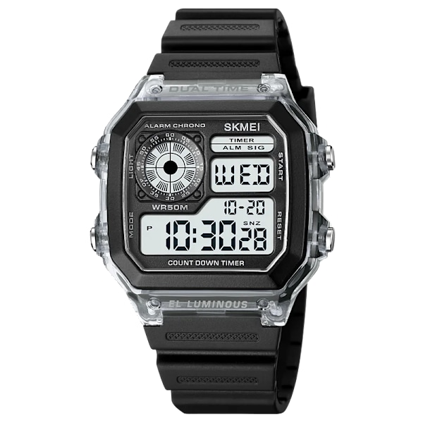 SKMEI 1998 Herr Multifunktion 5Bar Vattentät Chrono Armbandsur Klocka reloj hombre Japan Digital Movement Countdown Watch silvery