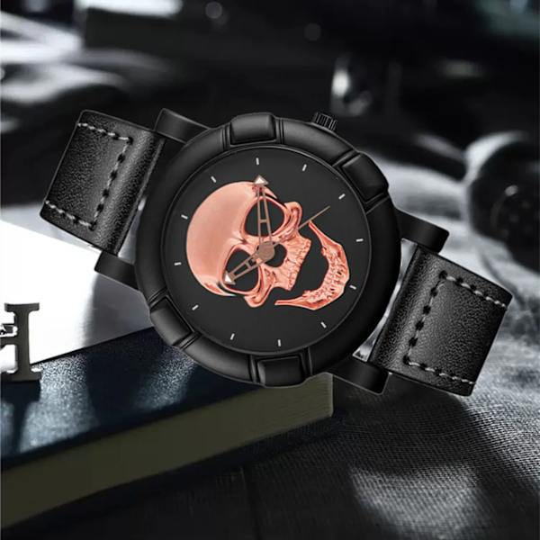 Kända märke för män Skallemönster watch 2022 Mode Casual Läderrem Militärsportarmbandsur Analog klocka Relogio Silver Leather