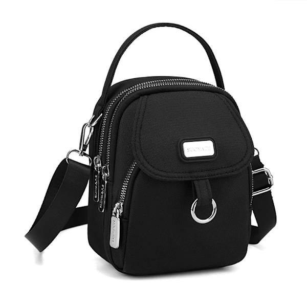 Mode 3 lager kvinnor liten handväska hög kvalitet slitstarkt tyg kvinnlig axelväska Ganska stil tjejer Härlig miniväska Black 2 19cm x 15cm x 10cm